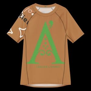 Brown and Green Rashguard Swim Shirt with Geometric Design